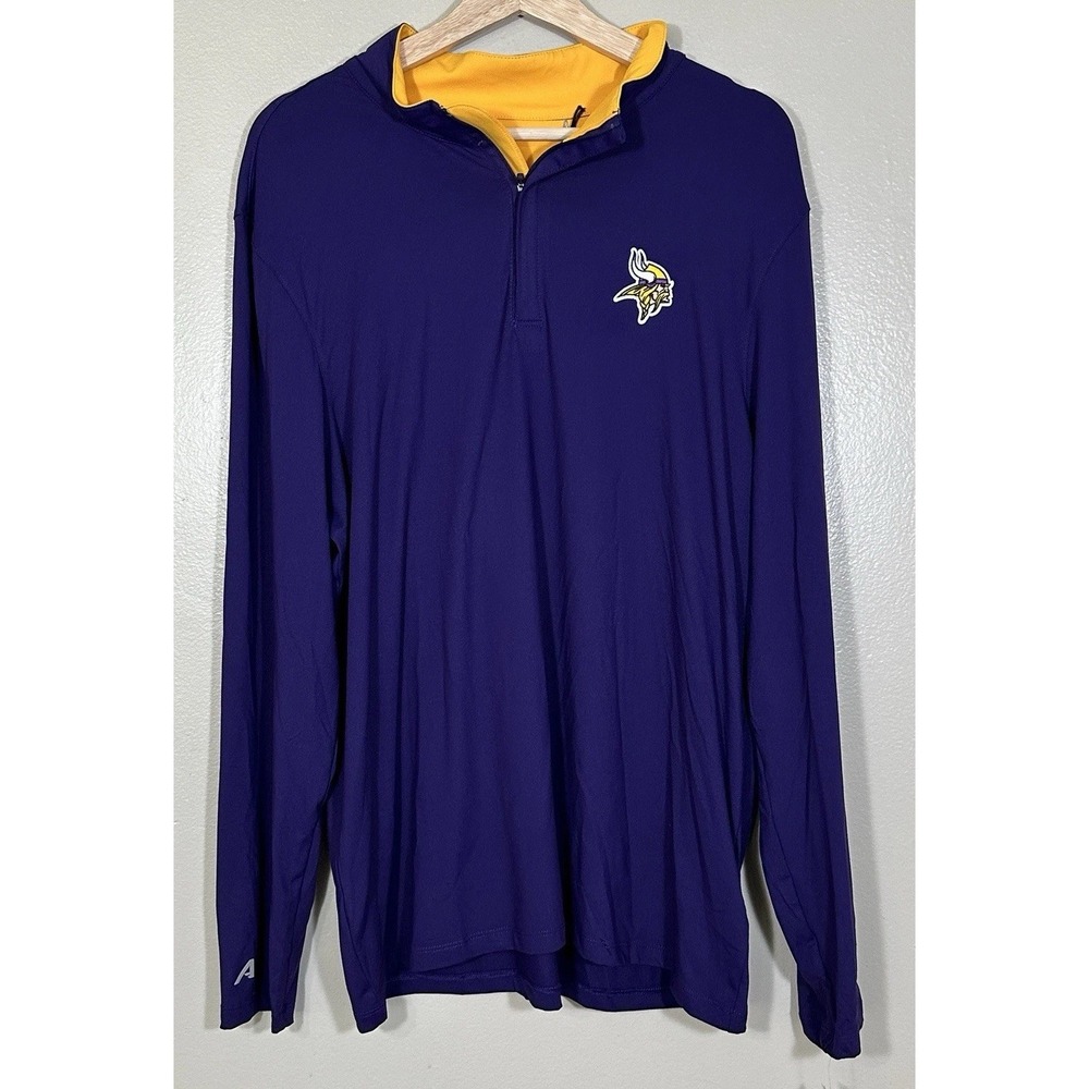 Minnesota Vikings Men's L Antigua Purple/Gold Content Quarter-Zip‎ Pullover NEW
